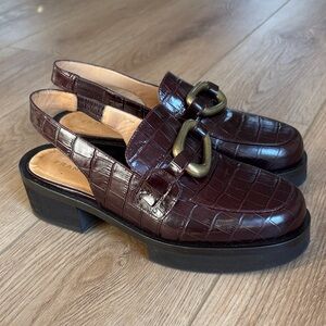 FRAME Le Begonia Chocolate Croc-Embossed Sling Back Loafers